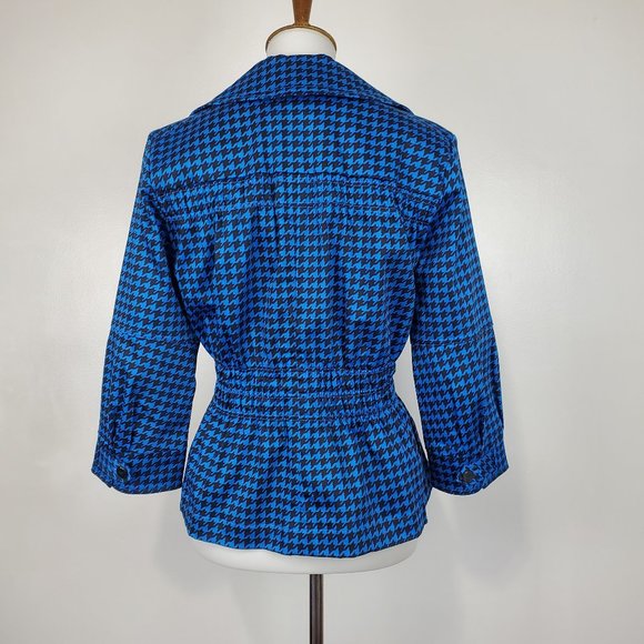 Joan Rivers Blue Black Houndstooth Button Front Blazer With Shirring Detail S - Picture 8 of 14